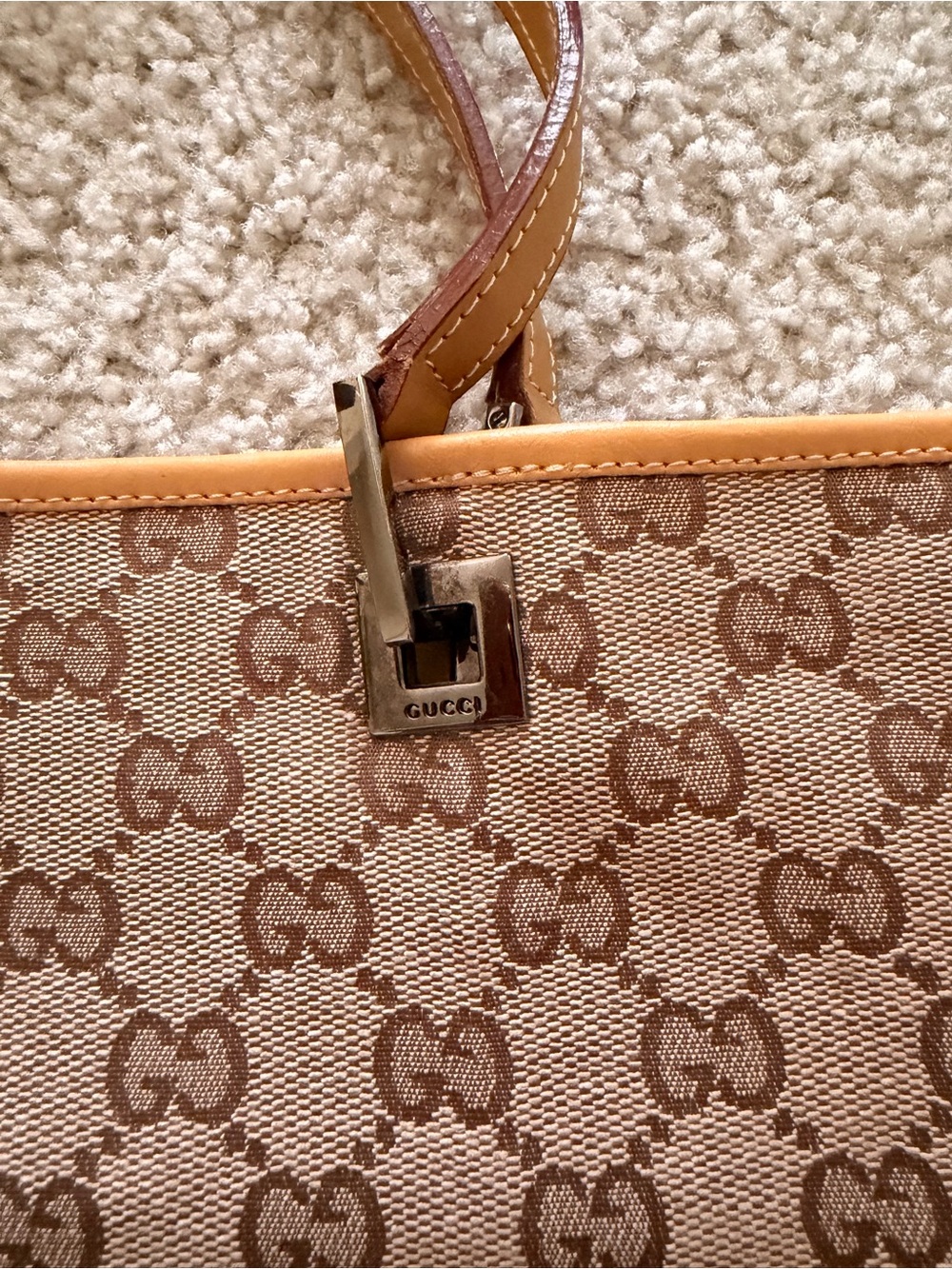 Gucci Brown Beige GG Canvas Tote with Tan Trim - Picture 10 of 10